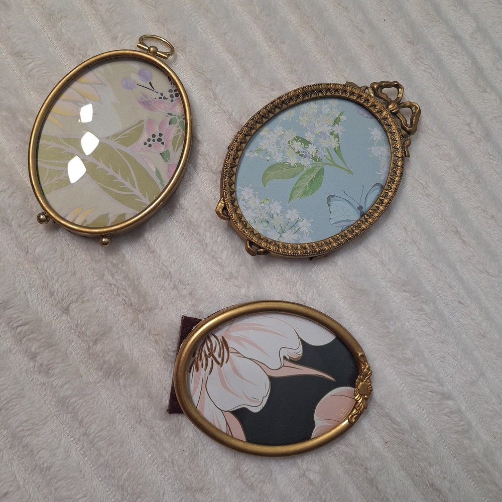 3 Pc Lot VTG Gold Tone Oval Ornate Miniature Picture Frames Victorian